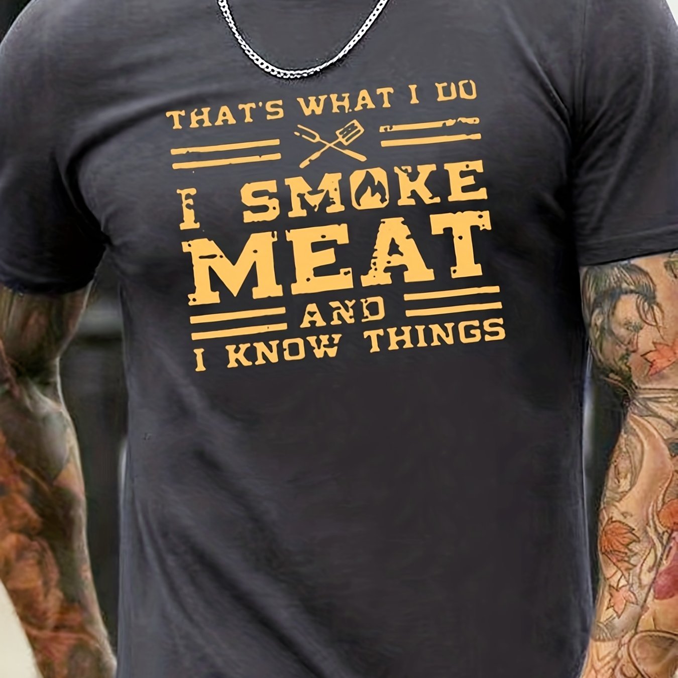 Tees For Men, Family Man Smoking Meat On Barbeques Print T Shirt, Casual Short Sleeve Crew Neck Tshirt For Summer Spring Fall, Tops As Gifts