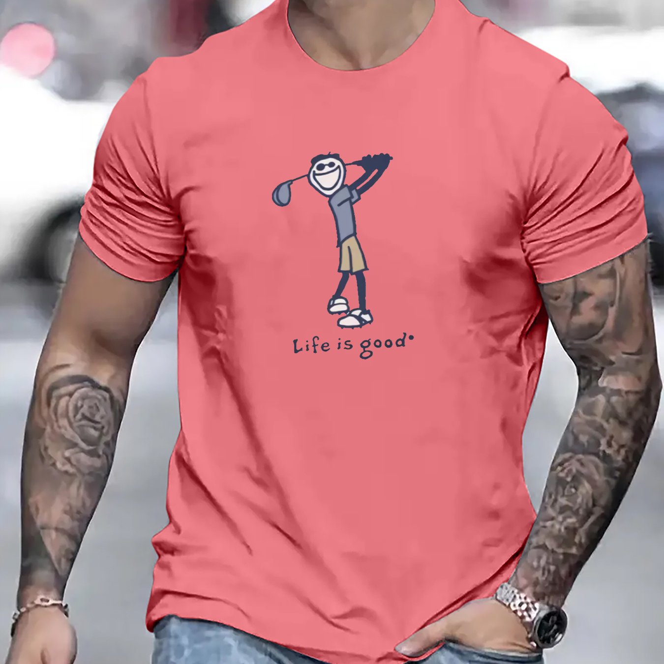 Life Is Good Print T Shirt, Tees For Men, Casual Short Sleeve T-shirt For Summer