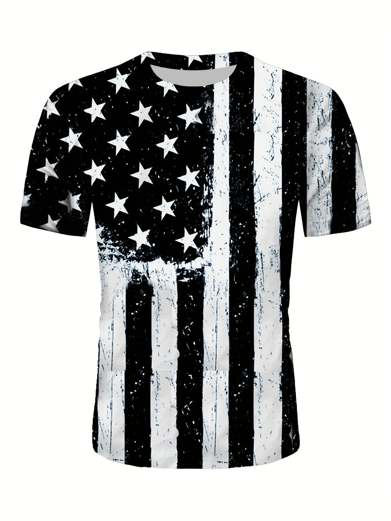 Distressed American Flag 3D Digital Pattern Print Graphic T-shirts, Independence Day The 4th Of July, Causal Tees, Short Sleeves Comfortable Pullover Tops, Men's Summer Clothing