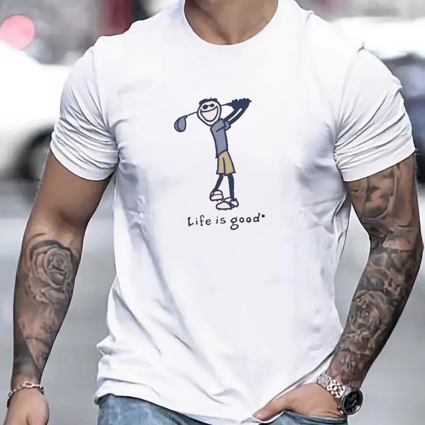 Life Is Good Print T Shirt, Tees For Men, Casual Short Sleeve T-shirt For Summer